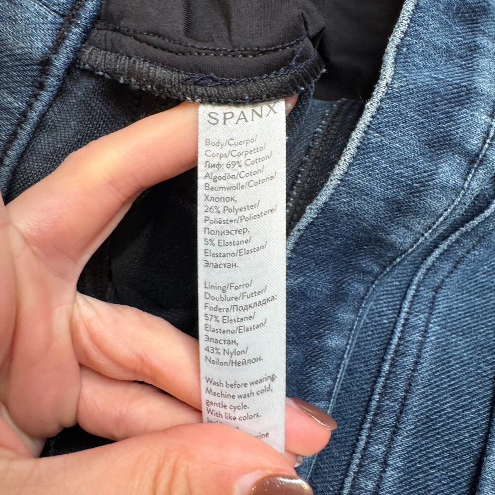 SPANX Dark Wash Pull On Slim High Rise Skinny Ankle Jegging Jeans Women's Large - Picture 7 of 7